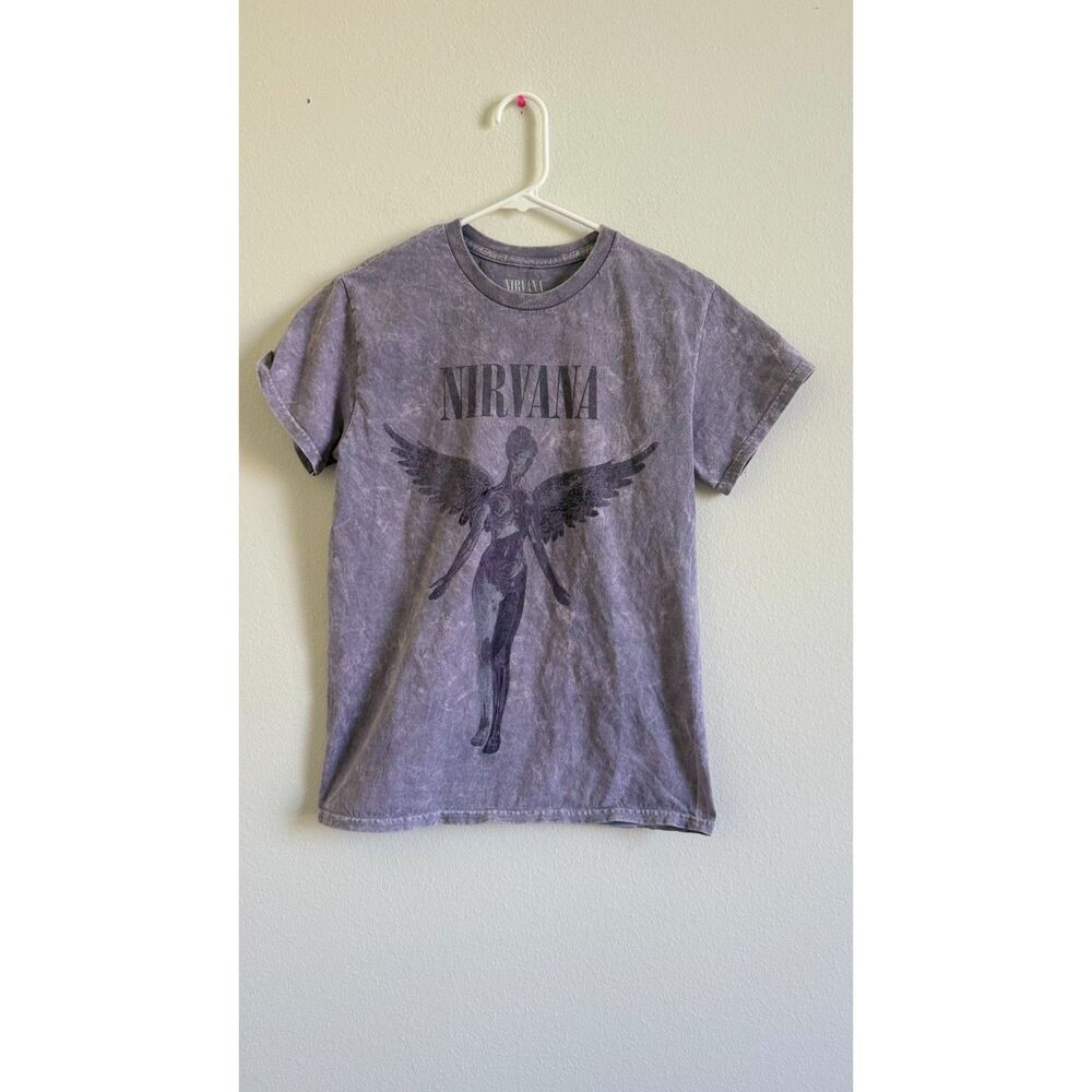 Nirvana In Utero Tour T Shirt Small Gray Acid Wash Angel Graphic Band Tee
